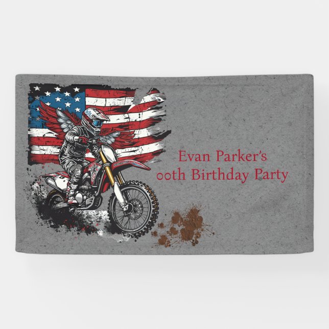 Banderoles Motorbike United States Drapeau 00e fête d'anniver (Horizontal)