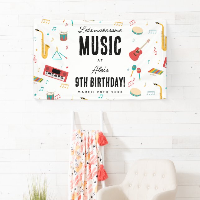 Banderoles Musical Instruments Music Theme Birthday Party (En situation)