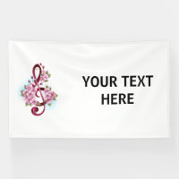 Musical treble clef notes with sakura flowers