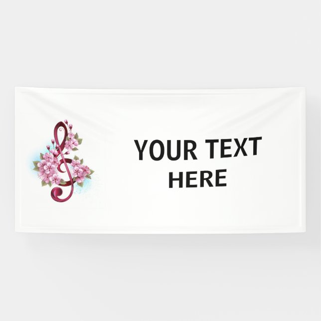 Banderoles Musical treble clef notes with sakura flowers (Horizontal)
