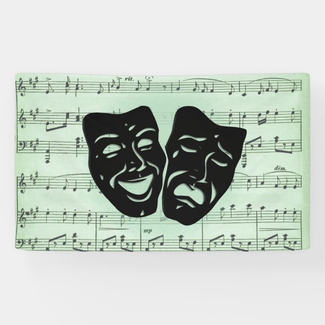 Banderoles Musique verte et masques grecs de théâtre (Horizontal)