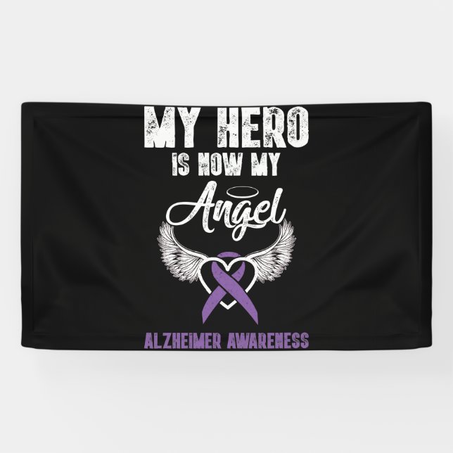 Banderoles My Hero Is Now My Angel Alzheimer Awareness (Horizontal)