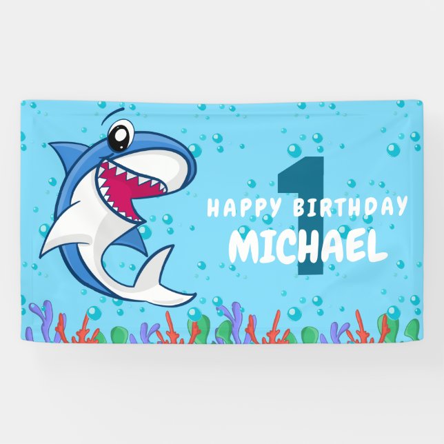 Banderoles Naissance du requin Premier Anniversaire Ocean Kid (Horizontal)