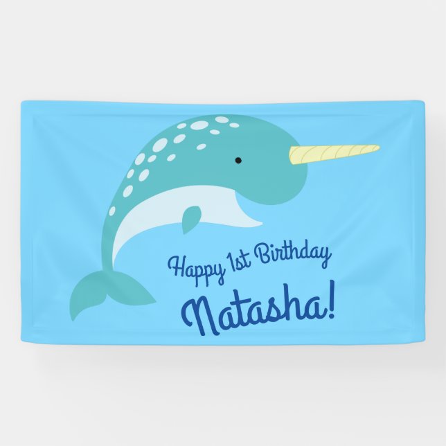Banderoles Narwhals Ocean Cute 1er Anniversaire Thème de fête (Horizontal)
