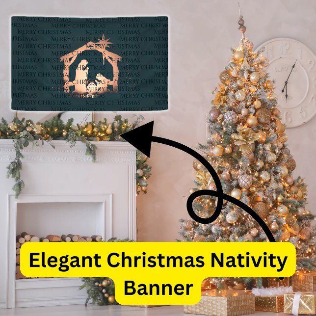Banderoles Nativité d'or noir élégant Joyeux Noël (Christmas Banner Holiday Home Decor)