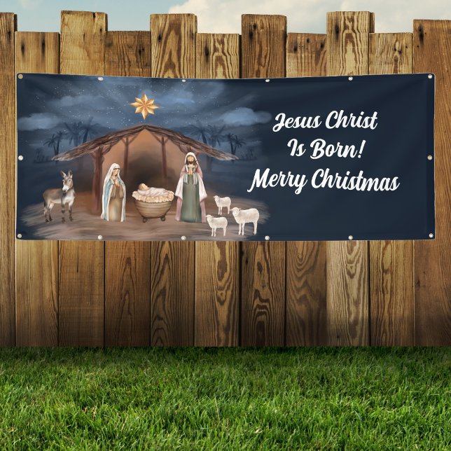 Banderoles Nativité Joyeux Noël Jésus Église chrétienne (Merry Christmas Christian Jesus Christ Nativity Banner)