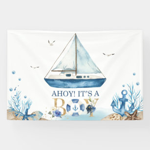 Banderoles Nautical Blue Boat Boy Baby shower Ahoy C'est un g