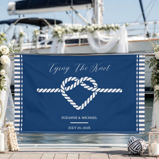 Banderoles Nautical Navy Blue Tying Knot Stripes Mariage  (Créateur téléchargé)