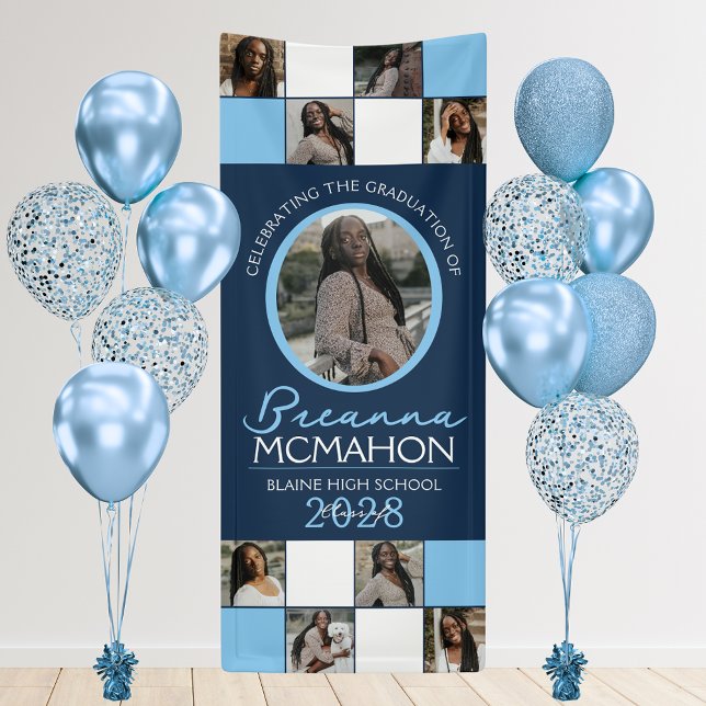 Banderoles Navy & Baby Blue 9 Photo Collage Graduation Vinyl (Navy Blue and Baby Blue 9 Photo Vinyl Graduation Hanging Banner. Indoor or Outdoor Use!)
