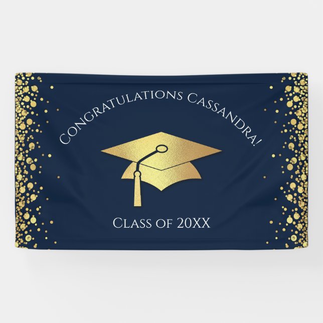 Banderoles Navy Blue and Gold Graduation (Horizontal)