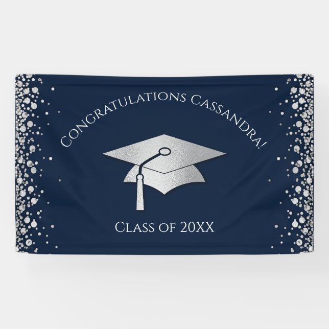 Banderoles Navy Blue and Silver Graduation (Horizontal)