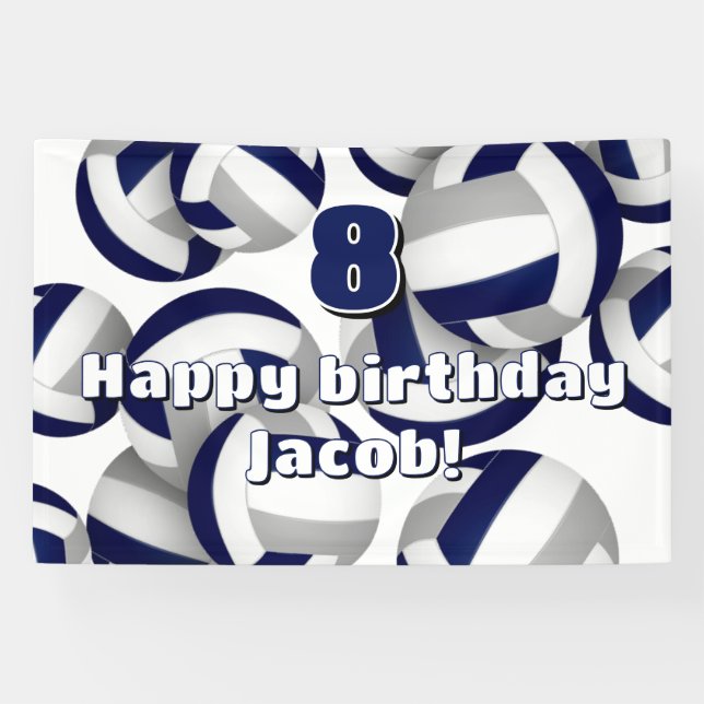 Banderoles navy blue gray volleyballs kids birthday party (Horizontal)