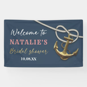 Banderoles Navy Blue Marine Corde Ancre Dorée Shower Nuptial