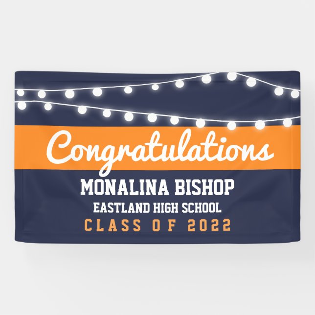Banderoles Navy Blue Orange Graduate Bold Script Pays (Horizontal)