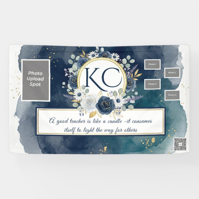 Banderoles Navy Gold Teacher Appreciation Photo Banner (Horizontal)