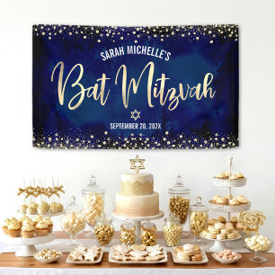 Banderoles Navy Or Bat Mitzvah Moderne Pailleté Argenté Scrip