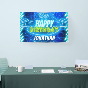 Banderoles Neon Glow Blue Green Joyeux Anniversaire Poy Party