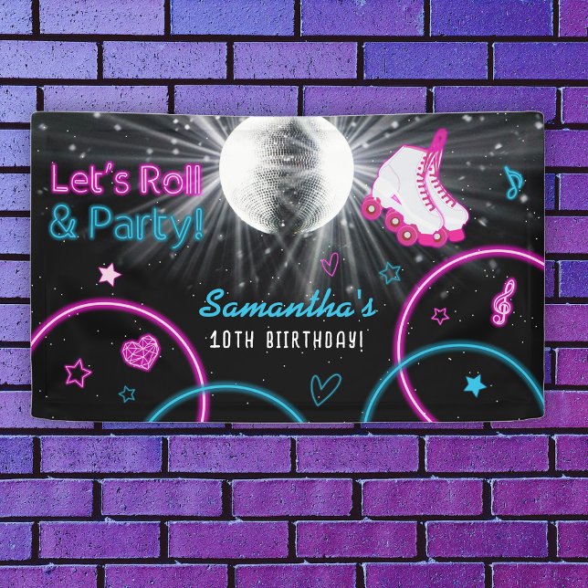 Banderoles Neon Glow Roller Skating Roll Anniversaire Fête (Neon Glow Roller Skating Let's Roll Birthday Party Banner)