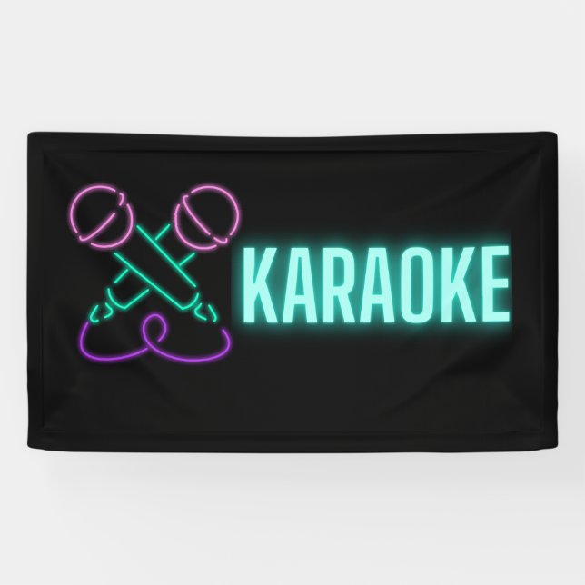Banderoles Neon Karaoke Mics and Text (Horizontal)
