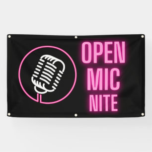 Banderoles Neon Pink Open Mic Outdoor Vinyl Banner