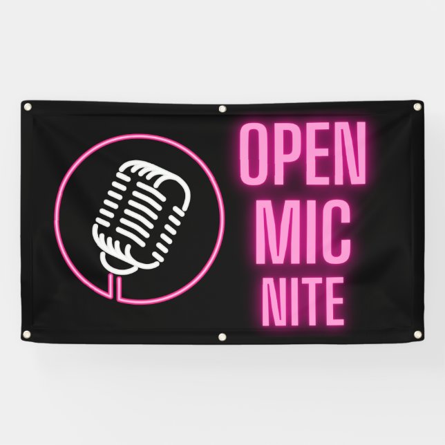 Banderoles Neon Pink Open Mic Outdoor Vinyl Banner (Horizontal)
