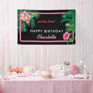 Banderoles Neon Pink Tropical Botanical Fête d'Anniversaire