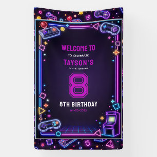 Banderoles Néon Rétro Arcade Jeux Anniversaire 8 Ans
