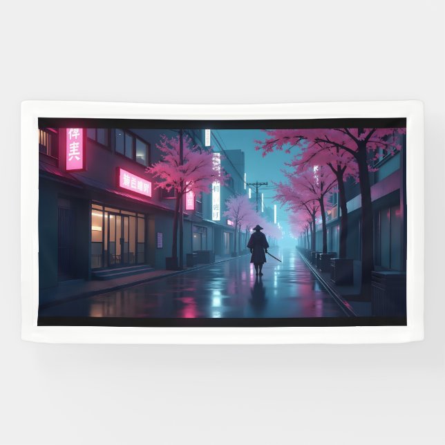 Banderoles Neon Samurai Nuits – Rétro Anime Art Tokyo (Horizontal)
