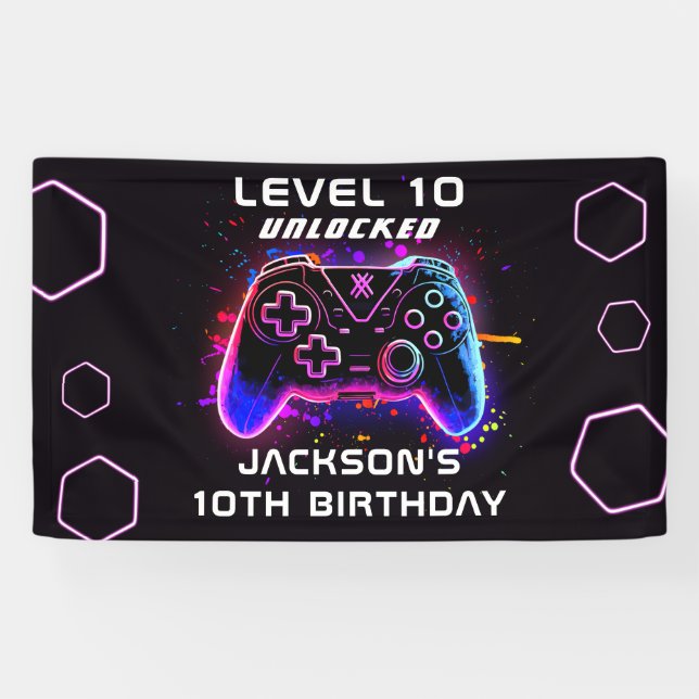 Banderoles Neon Video Game Party Anniversaire de enfant Gamer (Horizontal)