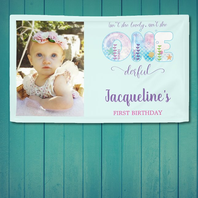 Banderoles N'est-ce pas une fête de 1er anniversaire pour les (Isn't She ONEderful girls blue 1st birthday party wall banner.)