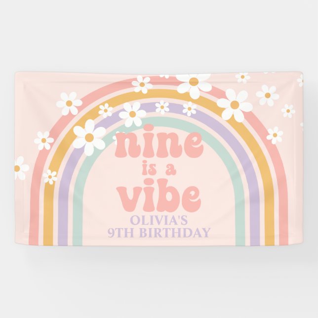 Banderoles Neuf est Vibe Pastel arc-en-ciel 9e anniversaire (Horizontal)