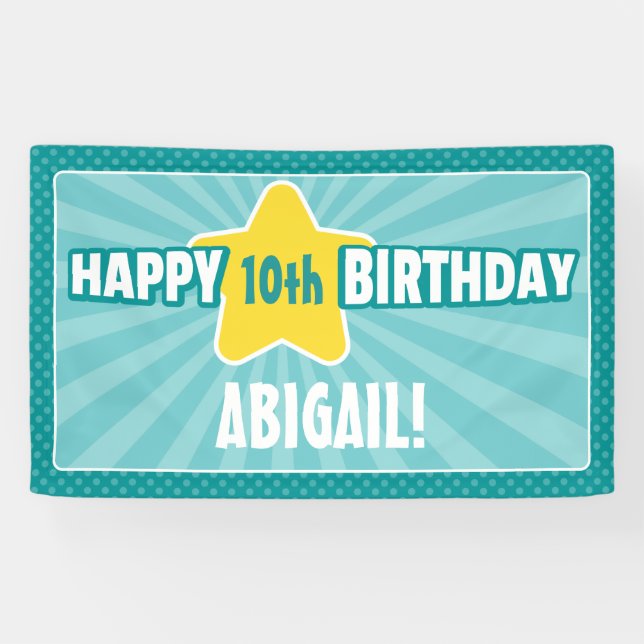 Banderoles N'importe quel âge Etoile Turquoise Aqua Bleu Bann (Horizontal)