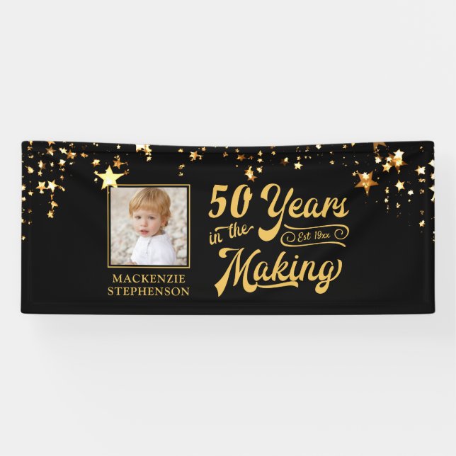 Banderoles N'importe quel Anniversaire Black Gold étoiles ann (Horizontal)