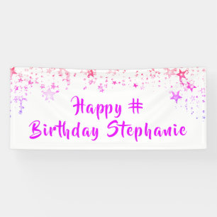 Banderoles N'Importe Quel Anniversaire Rose Étoiles Personnal