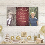 Banderoles N'IMPORTE QUELLE Oeuvre D'Anniversaire Brossé Bour<br><div class="desc">Célébrez un joyeux anniversaire d'étape avec une bannière personnalisée 2 photo bordeaux et or fête. Design comprend deux images de votre choix, la calligraphie script moderne éditable "Cheers to 50 Years" et des points de confetti en fausse feuille d'or sur un arrière - plan en acier inoxydable brossé rouge marron....</div>