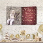Banderoles N'IMPORTE QUELLE Oeuvre D'Anniversaire Brossé Bour<br><div class="desc">Célébrez un joyeux anniversaire d'étape avec une bannière personnalisée de la fête de la photo bordeaux et or. Design est doté d'une image de votre choix, de la calligraphie script moderne éditable "Cheers to 50 Years" et des points de confetti à l'aspect feuille sur un arrière - plan en acier...</div>