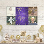 Banderoles N'IMPORTE QUELLE Oeuvre D'Anniversaire Brossé Purp<br><div class="desc">Celebrate a happy milestone birthday with a custom 4 photo purple and gold party banner. (IMAGE PLACEMENT TIPP: À An asy way to center a photo exactement how how you want to crop it before uploading to the zazzle site web) Design objets four images of your choice, modern script calligraphy...</div>