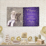 Banderoles N'IMPORTE QUELLE Oeuvre D'Anniversaire Brossée Pur<br><div class="desc">Célébrez un joyeux anniversaire d'étape avec une photo personnalisée violet et bannière de la fête de l'or. Design est doté d'une image de votre choix, de la calligraphie script moderne éditable "Cheers to 50 Years" et des points de confetti à l'aspect feuille sur un arrière - plan en acier inoxydable...</div>