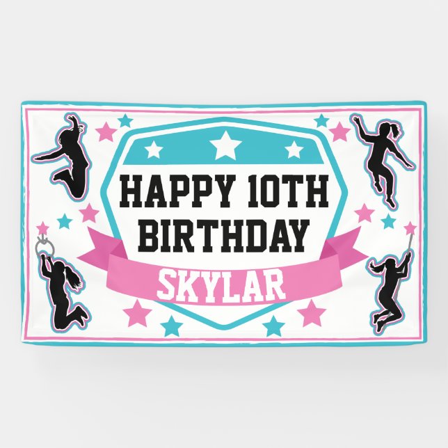 Banderoles Ninja Filles guerrières fête d'anniversaire rose e (Horizontal)