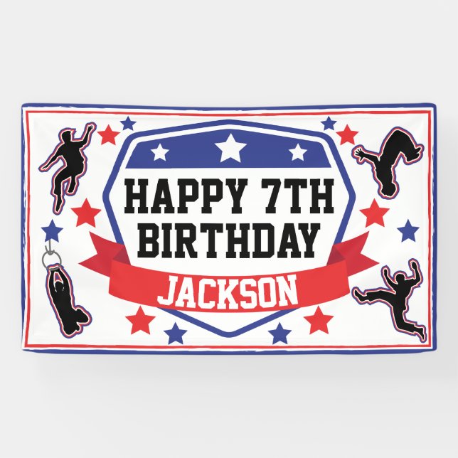 Banderoles Ninja Warriors Boys Anniversaire Party Bleu & Roug (Horizontal)