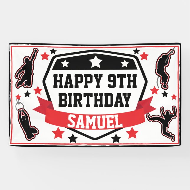 Banderoles Ninja Warriors Boys Anniversaire Party Noir & Roug (Horizontal)