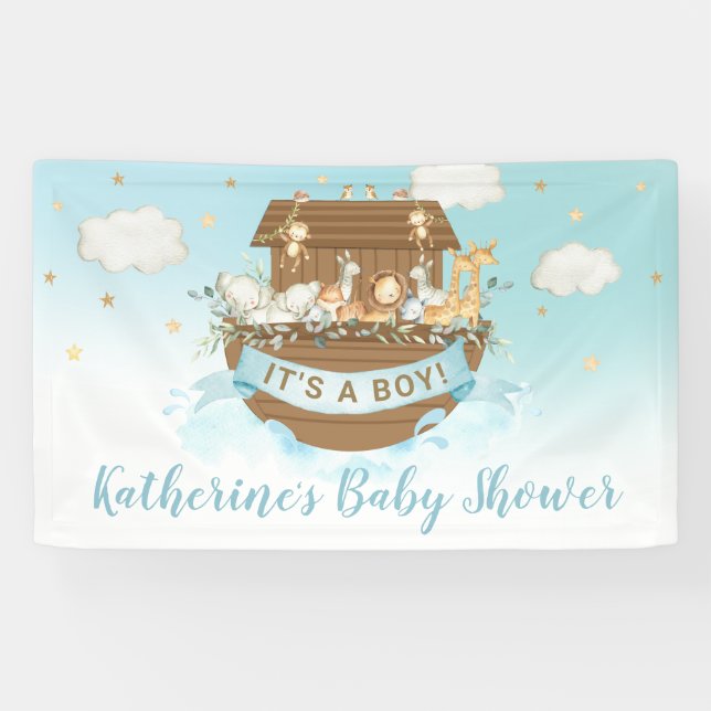 Banderoles Noah's Ark Cute Animaux Baby shower Garçon fond (Horizontal)