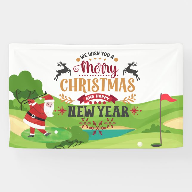 Banderoles Noël de golf avec le Père Noël pour golfeur drôle (Horizontal)