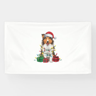 Banderoles Noël Éclairage Santa Hat Rough Collie Chien Noël