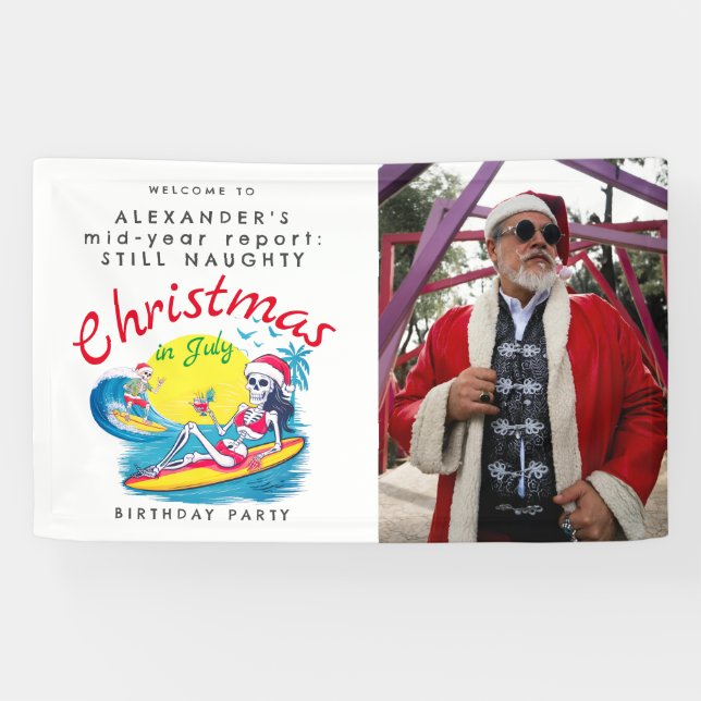 Banderoles Noël squelette en juillet Surf de plage Affiche de (Horizontal)