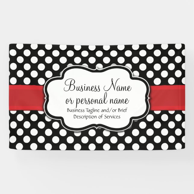 Banderoles Noir Blanc Rouge Polka Point Rétro Cute Consultant (Horizontal)