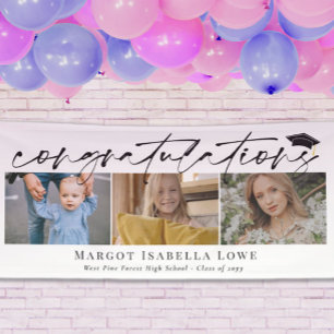 Banderoles Noir Calligraphie Photo Graduation Félicitations