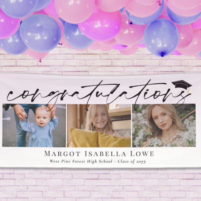 Banderoles Noir Calligraphie Photo Graduation Félicitations (Créateur téléchargé)