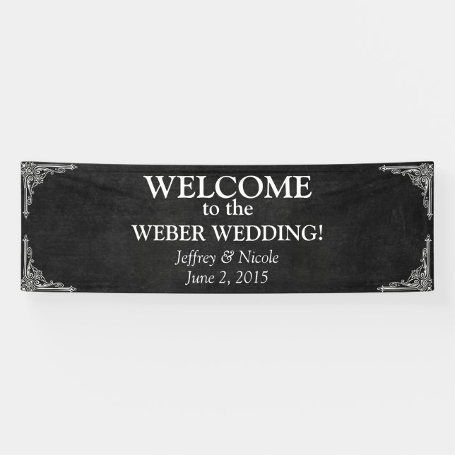 Banderoles Noir Chalkboard Rustique Blanc Flourds Mariage (Horizontal)