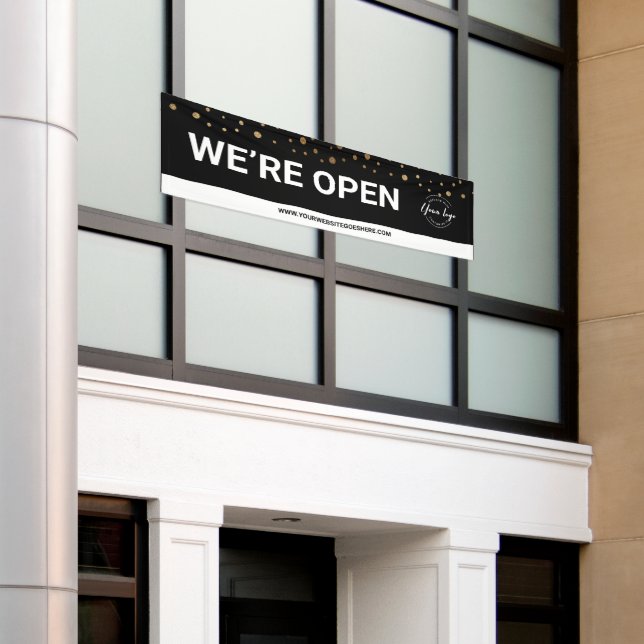 Banderoles Noir Confetti Or Nous sommes ouverts aux affaires (Bâtiment extérieur)